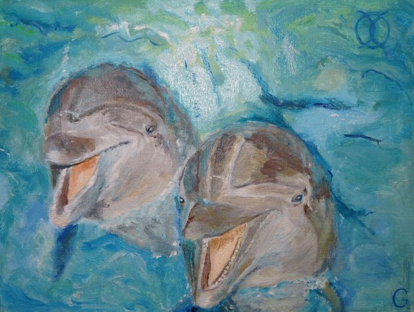 Дельфины живопись маслом