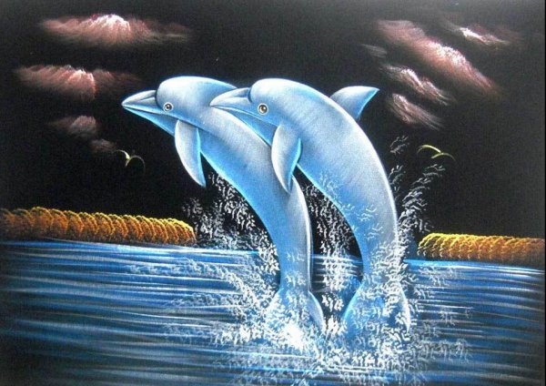 Дельфины маслом на холсте