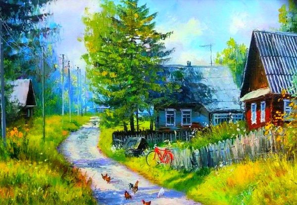 Художник Пятин Олег картина деревенский пейзаж