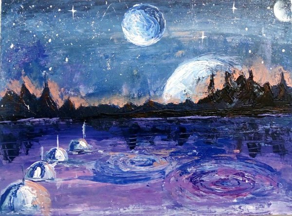 Космический пейзаж акрилом