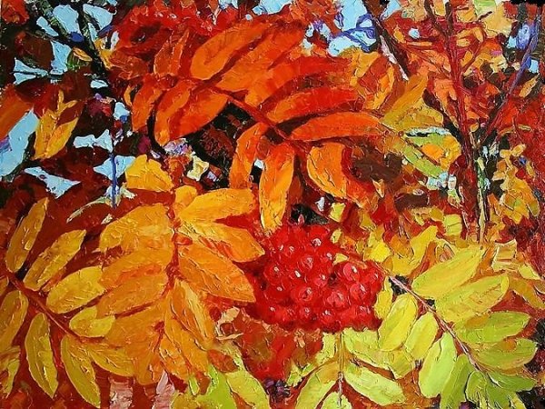 Осенняя рябина живопись
