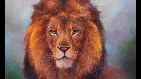 Лев картина маслом