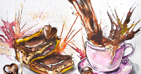 Рисуем кофе акварелью