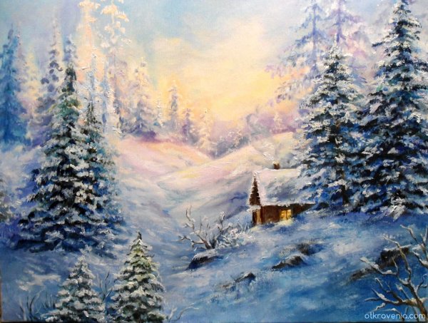 Зимний пейзаж маслом на холсте