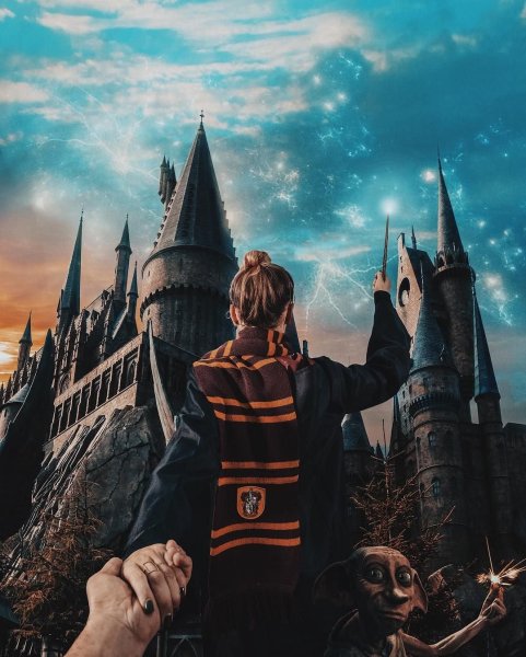 Гарри Поттер замок Хогвартс акварель