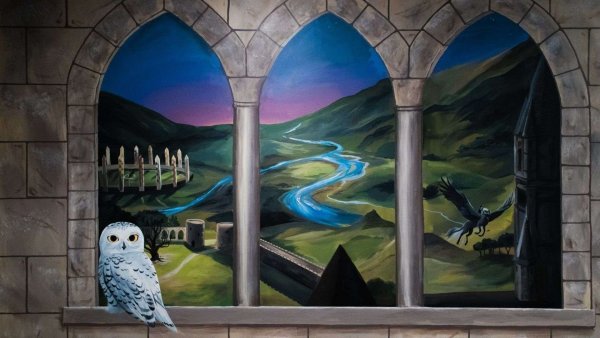 Гарри Поттер замок Хогвартс акварель