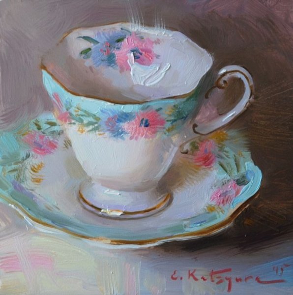 Живопись чашки маслом Кацура