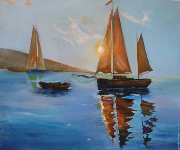 Пейзаж с парусной лодкой