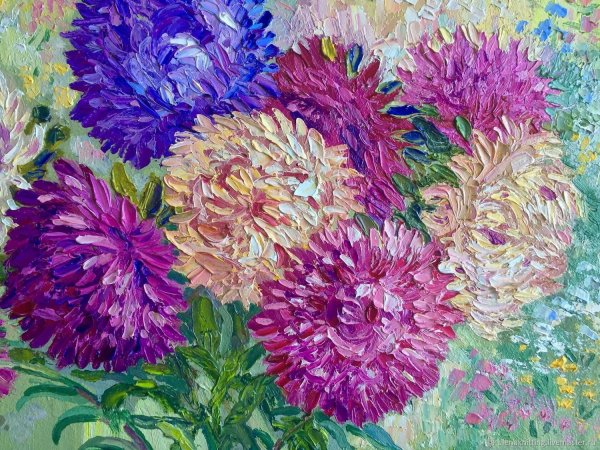 Астры в живописи маслом