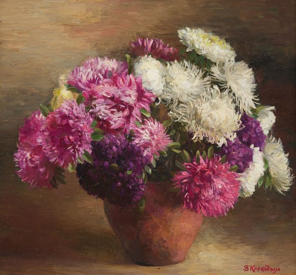 Хризантемы акварелью