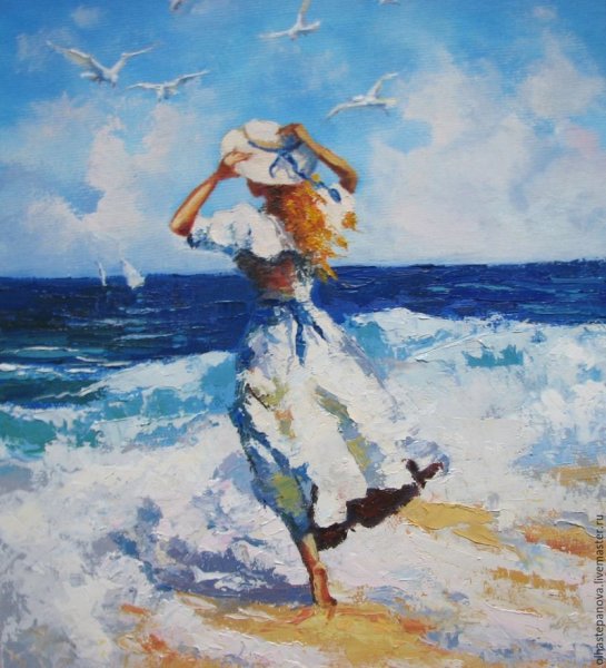 Девушка и море живопись