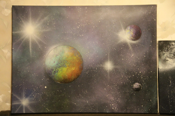 Планеты акрилом на холсте