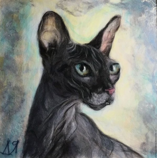 Кот сфинкс акварелью