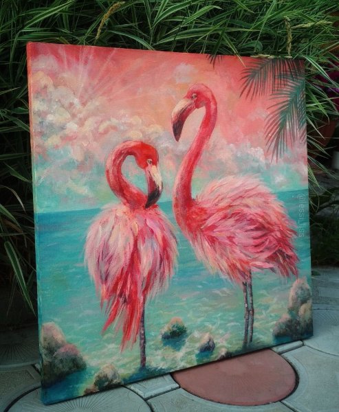 Фламинго акриловыми красками