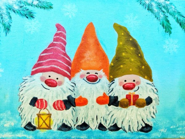 Новогодние гномики живопись