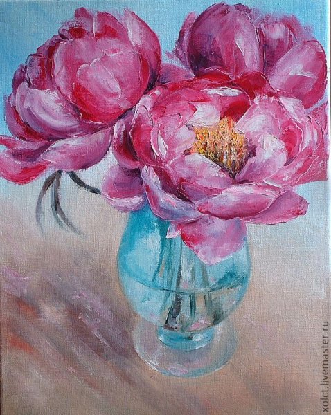 Пионы акрилом на холсте для начинающих