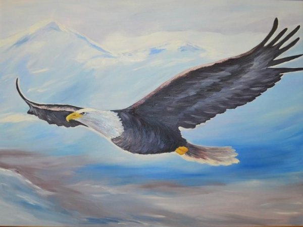 Орел в полете маслом