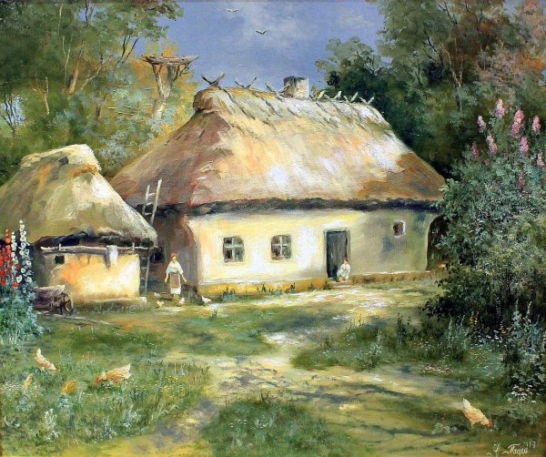 Маковский украинский пейзаж с Хатами