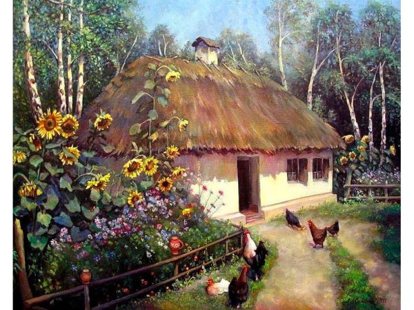 Украинские хаты-мазанки живопись