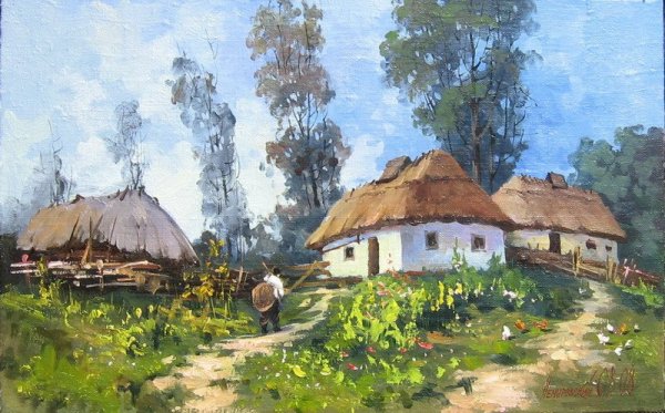Украинские хаты-мазанки живопись