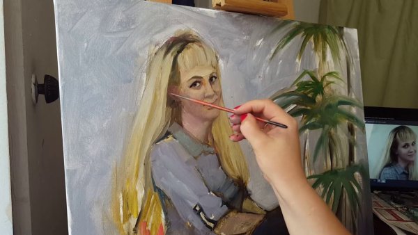 Рисование волос маслом на холсте