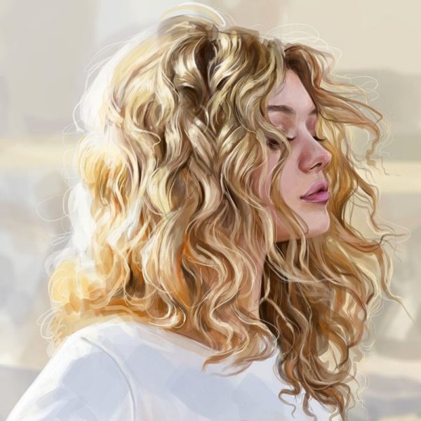 Девушка с кудрявыми волосами арт
