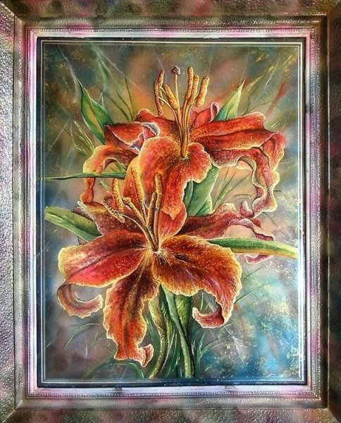 Витражная роспись лилии