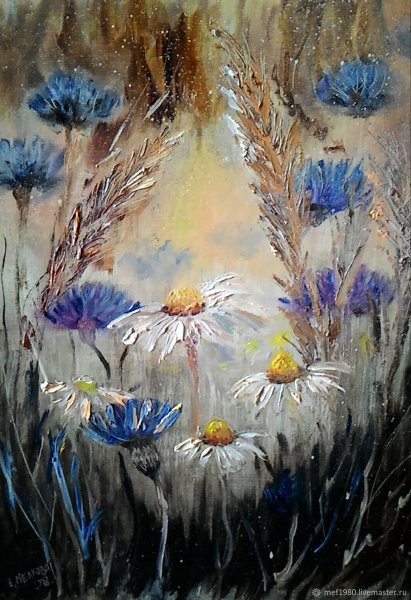 Полевые цветы в живописи мастихином
