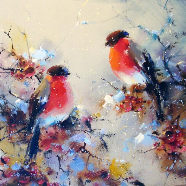 Снегирь мастихином