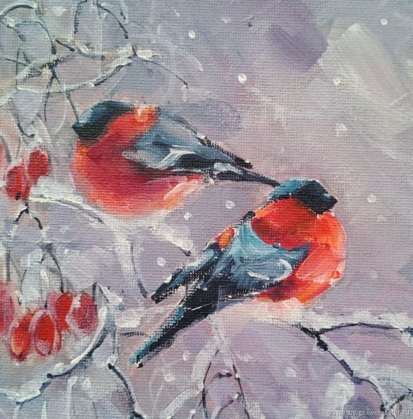 Зимний пейзаж с птичками