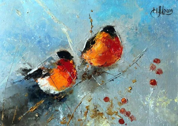 Снегирь мастихином