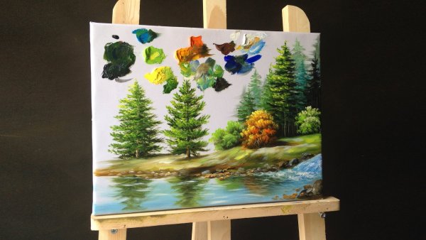 Лесной пейзаж акрилом