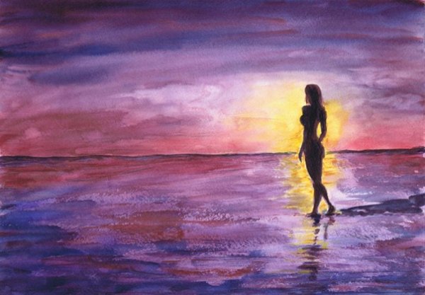 Девушка в синем платье картина