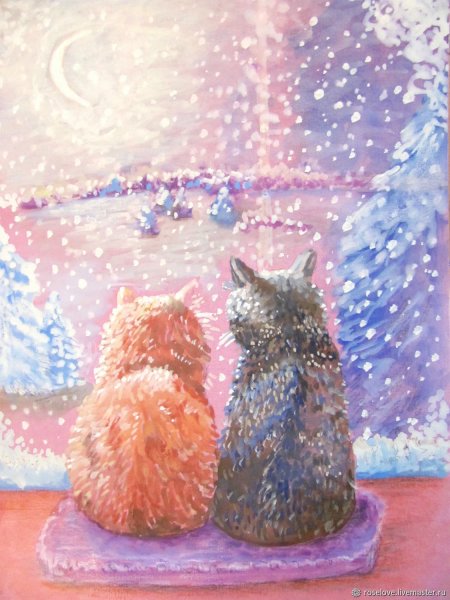 Кот зима живопись