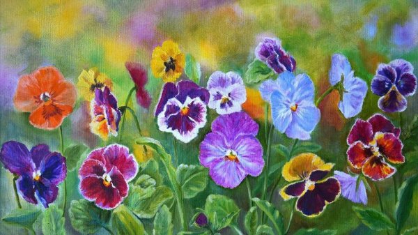 Анютины глазки акварелью