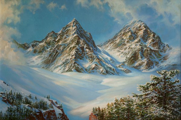 Снежные горы маслом