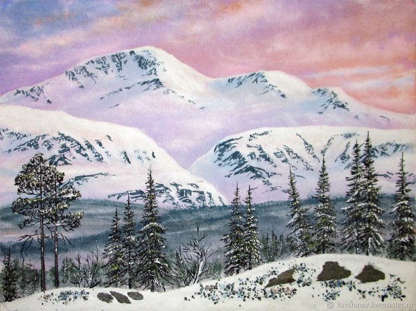 Горы в снегу живопись