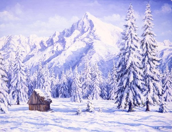Зимние горы живопись