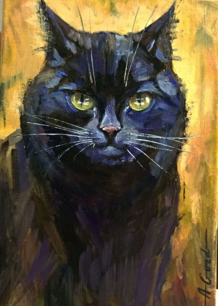 Черный кот живопись