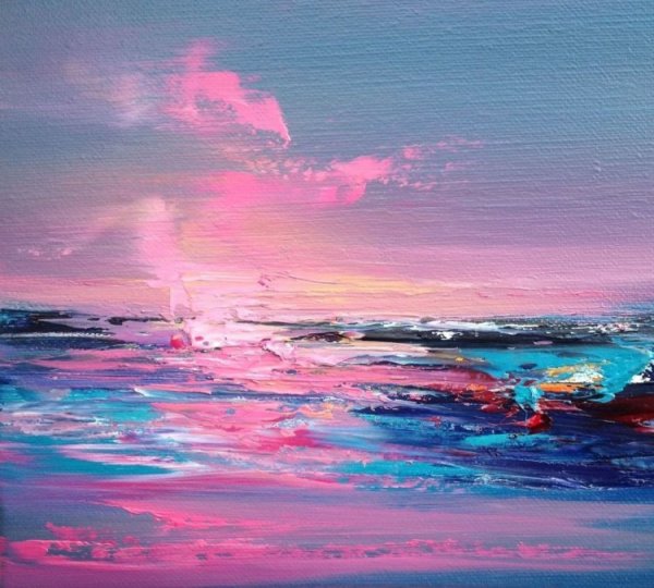 Розовый закат живопись