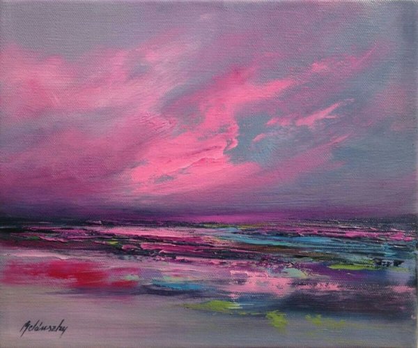 Розовый закат живопись