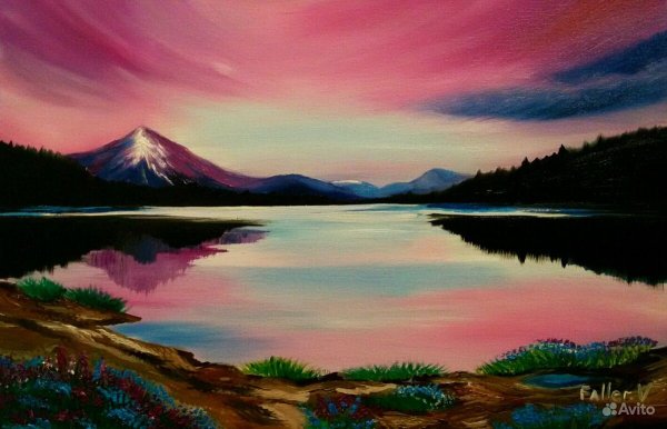 Розовый рассвет живопись