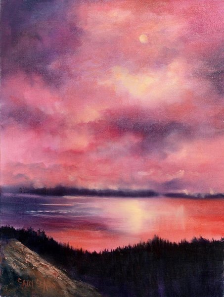 Розовое небо живопись