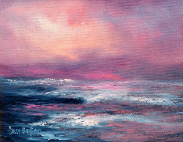 Картина морской пейзаж в розовых тонах