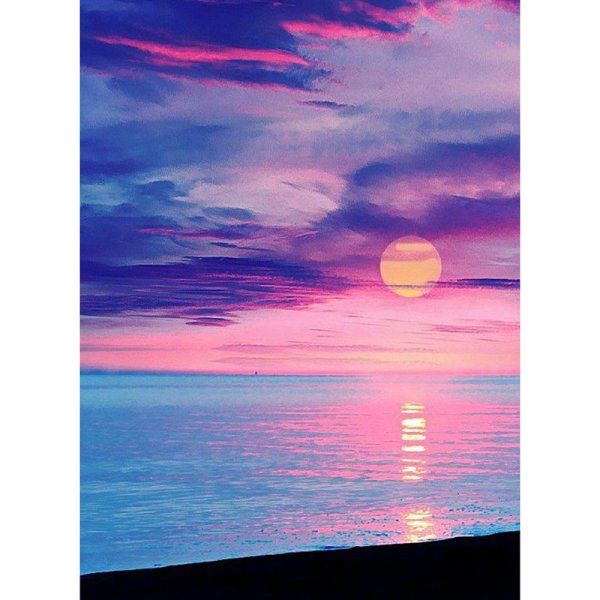 Розовый закат на море акрилом