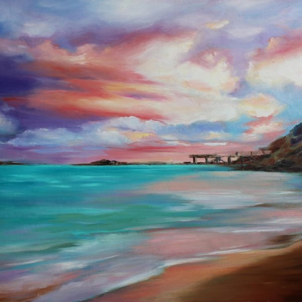 Морской пляж маслом на холсте