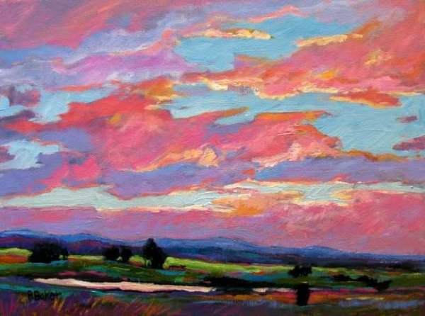 Розовый закат облака маслом