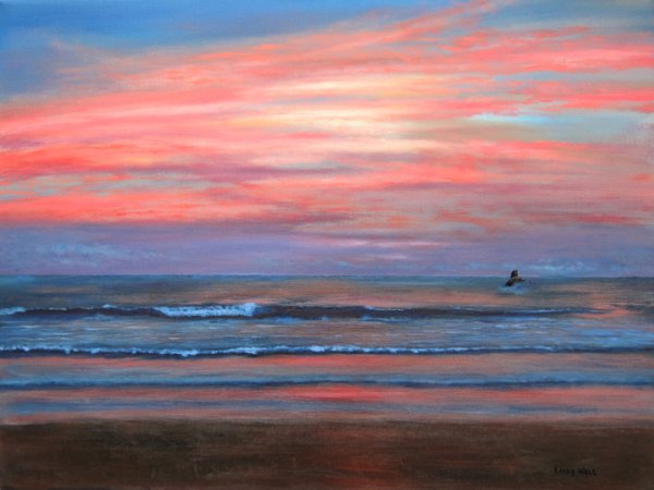 Закат на море маслом