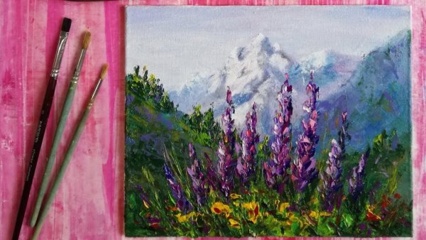 Люпины мастихином