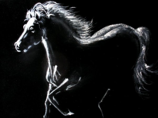 Картина черная лошадь